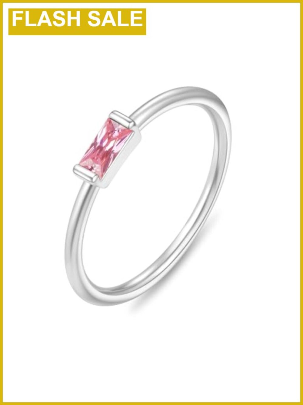 Sterling Silver Plated Stackable Birthstone Ring Baguette Band Women's Jewelry